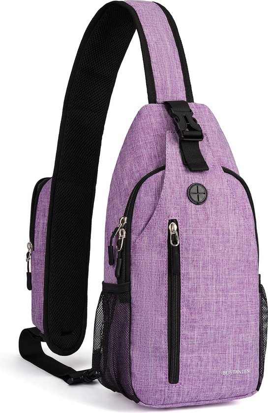 Borstzak voor heren, lichte sling bag dames schouderrugzak crossbody bag multifunctionele dagrugzak voor reizen, wandelreizen outdoor, lila