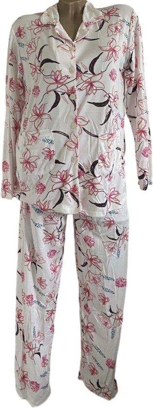 Dames Katoenen Pyjama 2038 180GSM Double Jersey XL wit/roze