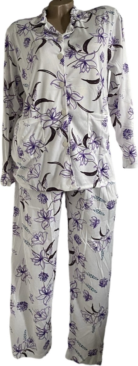 Dames Katoenen Pyjama 2038 180GSM Double Jersey XL wit/paars