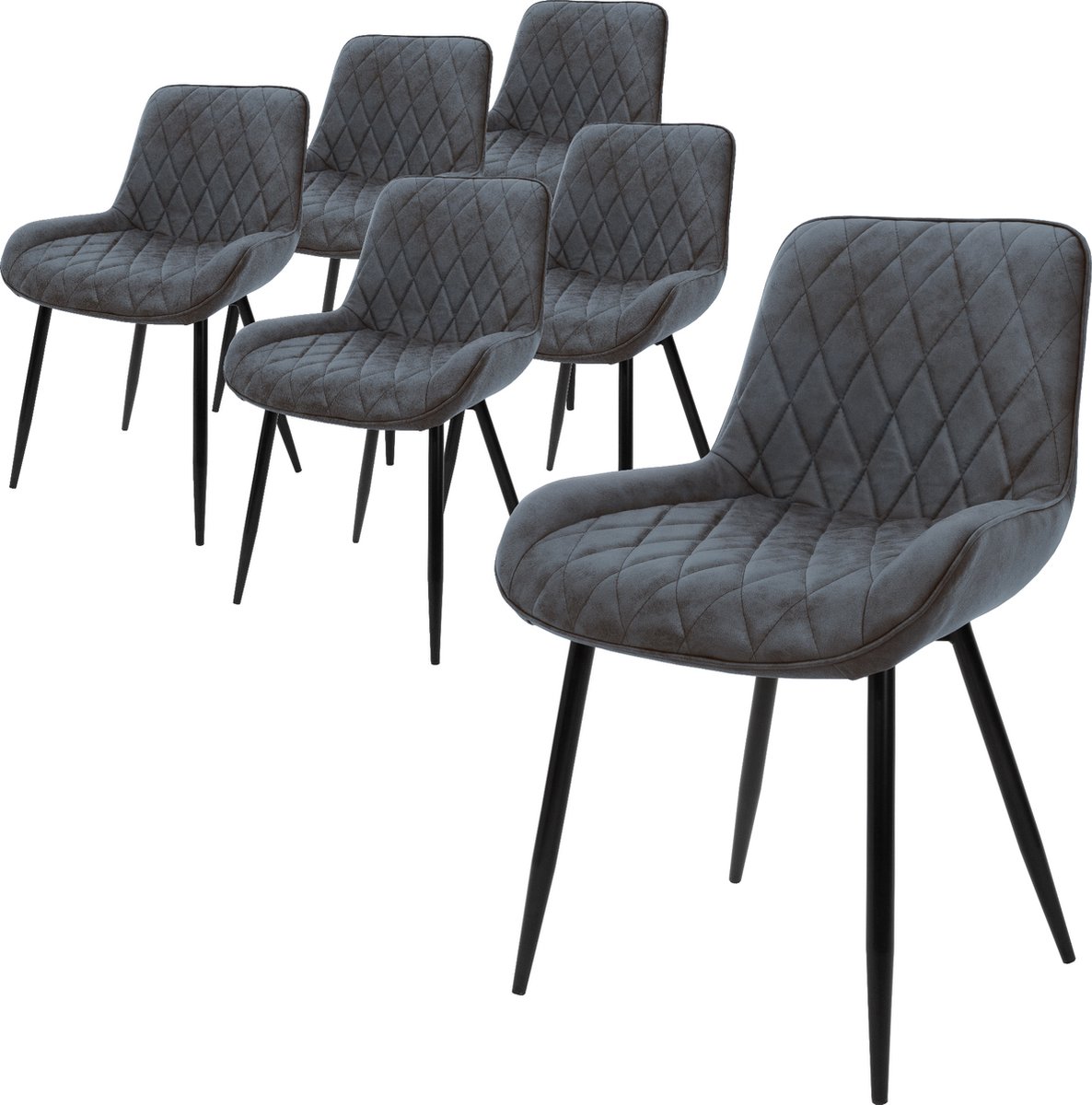 ml-design set van 6 eetstoelen met rugsteun en armsteunen antracietkleurig PU-leren zitvlak metalen onderstel keukenzitjes keukenstoelen loungestoelen salonstoelen beklede zitmeubels