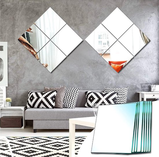 Sqinor Zelfklevende spiegeltegels, wandspiegels, glas, rechthoek, muurdecoratie voor woonkamer, slaapkamer, hal (normaal slijpen, 15 x 23 cm, 10 stuks