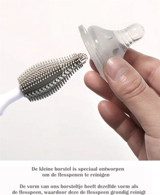 3-Delig - Flessenborstel Baby - Roze Wit - BPA vrij - Siliconen van Merkloos — afbeelding 2