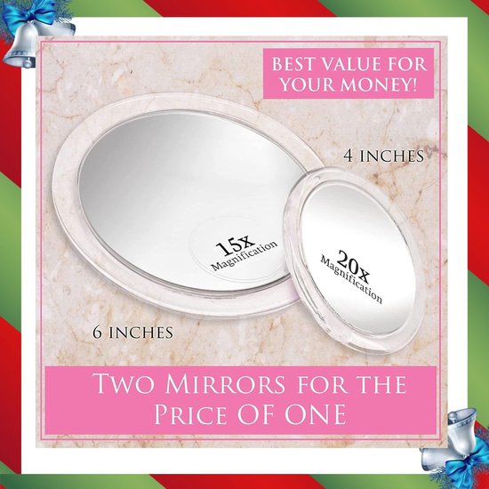 Vergrotingsspiegel x 20 en x 15 keer met zuignap voor badkamer – kleine ronde vergrotende spiegel voor make-up – 10 cm en 15 cm