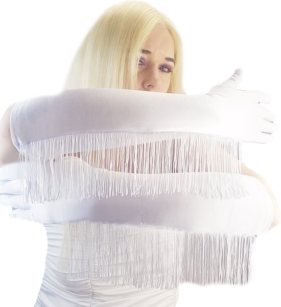 BamBella® - Party Glove Long blanc avec frange - dames - Taille unique