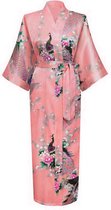 KIMU® Kimono Zalmroze Maxi - Maat XS-S - Yukata Satijn Lang - Lange Roze Ochtendjas Japanse Kamerjas Sexy Satijnen Badjas Geisha 152 158 164 Jas Jurk Festival