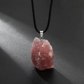 Quartz fraise - Collier de cristal de pierres précieuses brutes artificielles