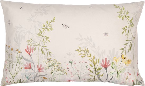 Clayre & Eef Housse de coussin 30x50 cm Beige Vert Polyester Fleurs Housse de coussin décorative