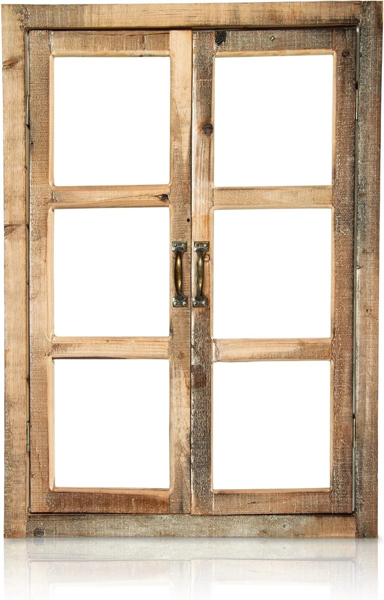 Decoratieve vintage stalramen in landelijke stijl met frame en 2 raamkozijnen - decoratieve ramen om op te hangen zonder glas