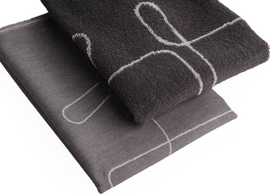 Luxe Cuisine- & Torchon - Set de 12 - 100% coton de haute qualité - Hip - gris