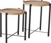 Bijzet tafel - Mango hout - 2set - ijzer - 55x Ø49cm - 45xØ43cm - Zwart - Bruin