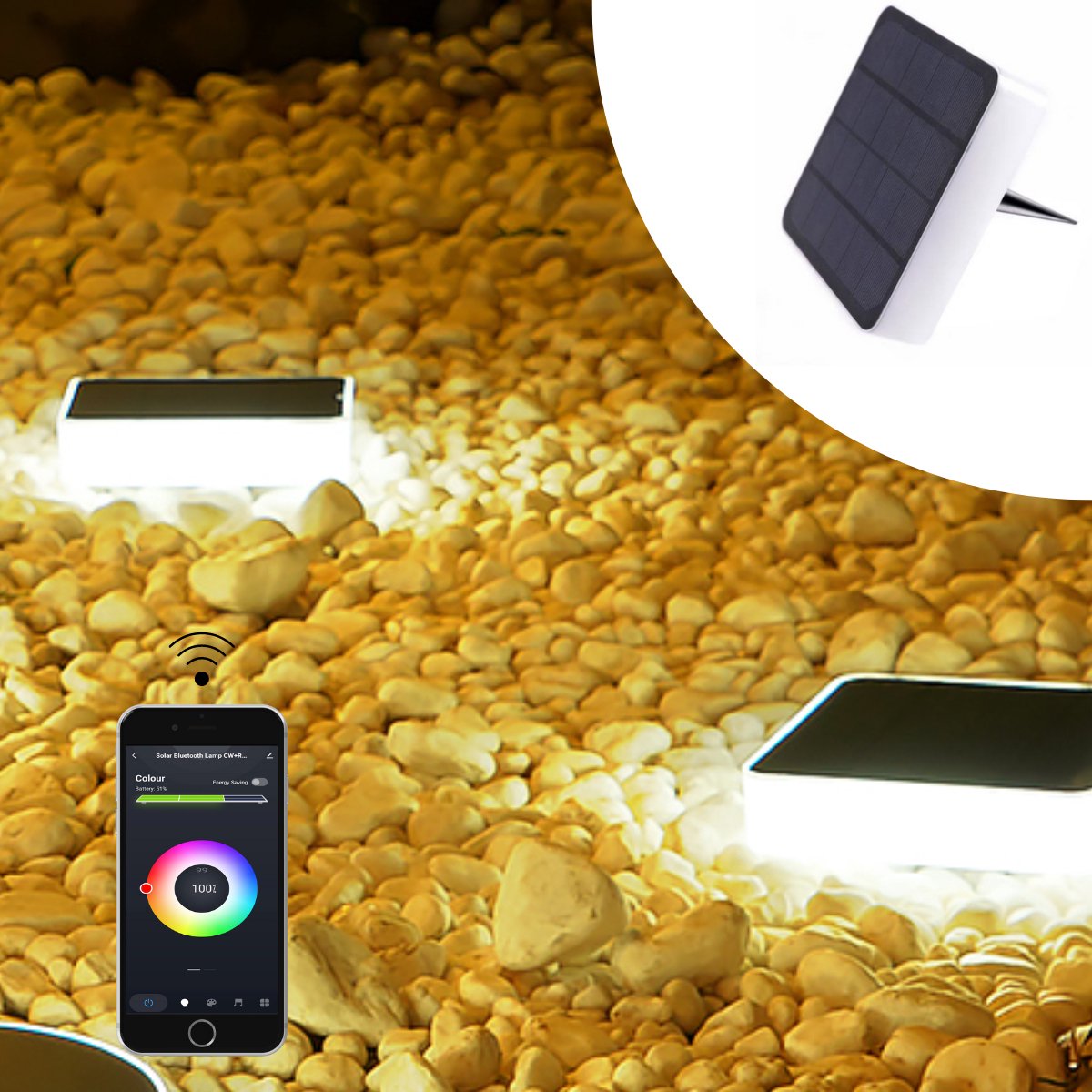 Lueas® - Solar grondspot telefoonbestuurbaar- met app - Zonne-energie - Muurlamp - Lichtsensor - Bluetooth - Vierkant
