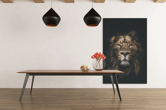 Peinture sur toile - Animaux - Portrait de lion - Marron - 90x60x2 cm