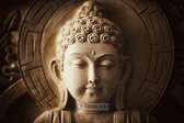 Schilderij - Mijmerende boeddha, Beige bruin , 3 maten , Premium print