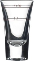 borrelglas, shotglas, stamper, 57 ml, met vulstreep bij 2 cl + 4 cl, glas, transparant, 6 stuks