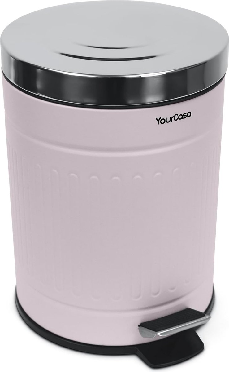 Goedkoopste Badkameremmer 5 L roestvrij staal [Retro Design] voor badkamer en woonruimte - Cosmeticabak met deksel en softclose - Badkamervuilnisbak Kleine afvalbak Badkamer (roze