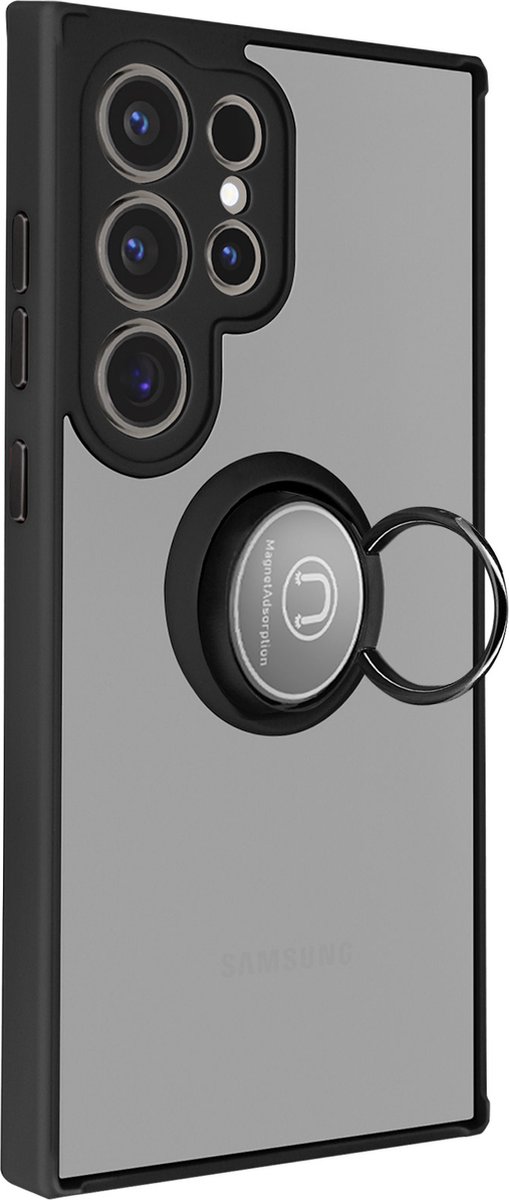 Avizar Case Geschikt voor Samsung Galaxy S24 Ultra Metalen Ring Stand Functie, Zwart