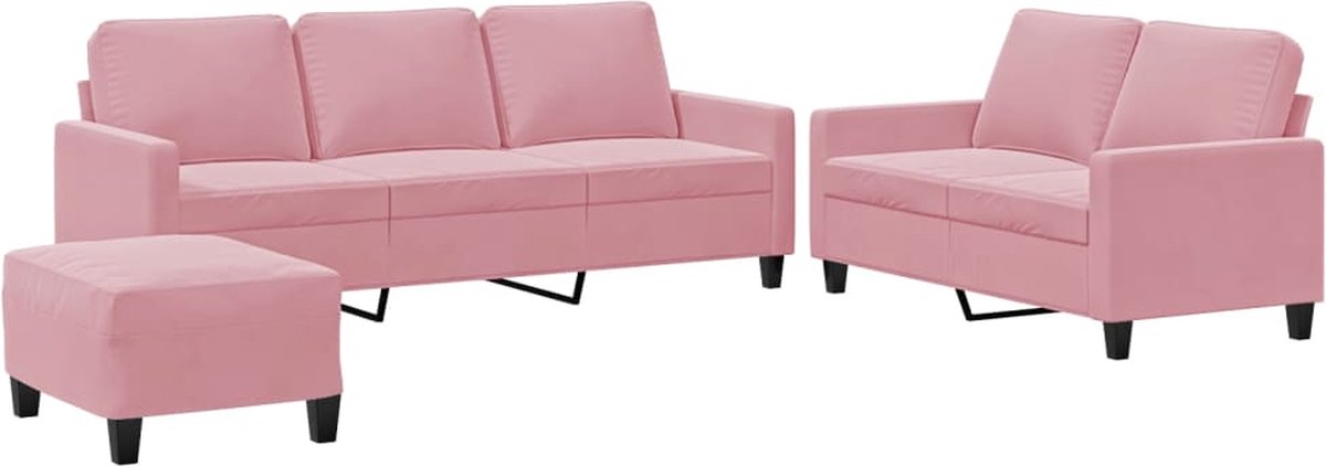 vidaXL - 3-delige - Loungeset - met - kussens - fluweel - roze