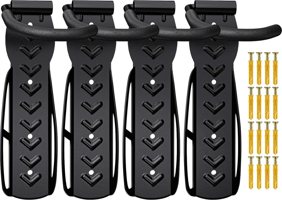 fietshouder voor op de muur, 4 stuks, stalen fietsbeugel, fietshouder, fietsstandaard, kleur naar keuze, kleur: zwart