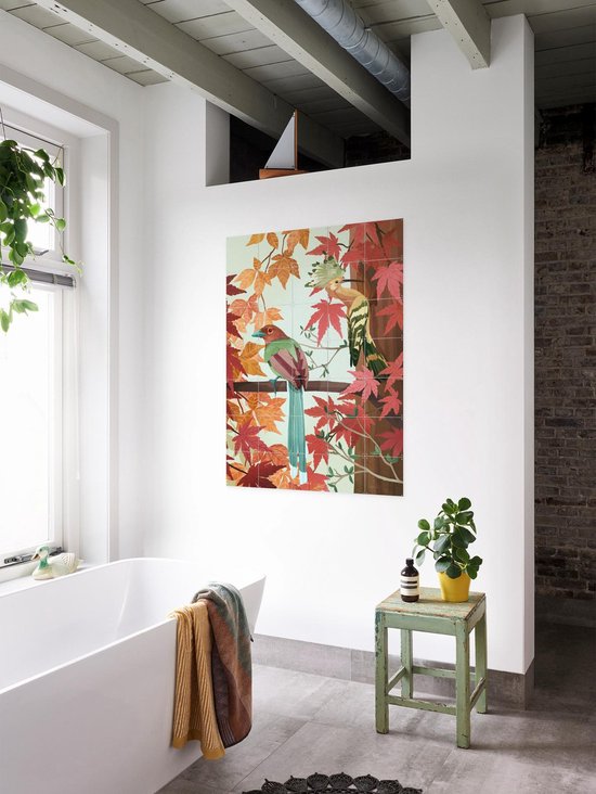 IXXI Birds of Autumn, Goed Blauw - 60 x 80 cm - Gratis ophangtool - Grote wanddecoratie en posters - Speels, Illustraties, Digitale Kunst, Woonkamer