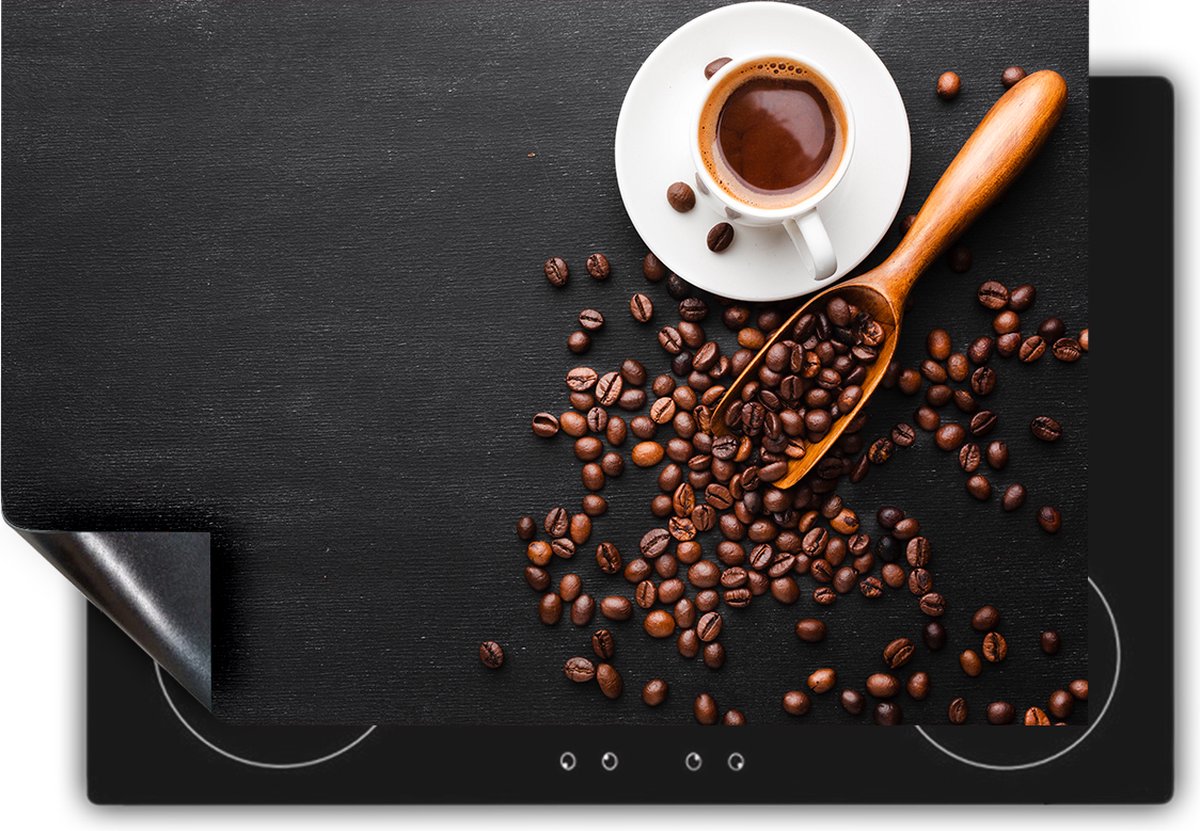 Chefcare Inductie Beschermer Kopje Koffie met Koffiebonen - 89,6x51,6 cm - Afdekplaat Inductie - Kookplaat Beschermer - Inductie Mat