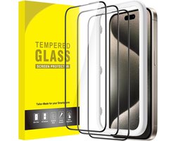 Full Coverage Screen Protector voor iPhone 15 Pro Max 6,7-Inch, Zwarte Rand Volledige Dekking Gehard Glas Film Schermbeschermer met Eenvoudige Installatietool, HD Doorzichtig, 3-Stuks