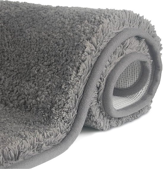 Hoogpolige badmat, antislip, machinewasbare badmat met waterabsorberende, zachte microvezels, voor badkuip, douche en badkamer, grijs, 50x80 cm