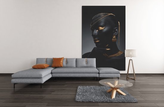 Canvas Schilderijen - Vrouw Portret - Gouden Sieraden - 90x60x2 cm