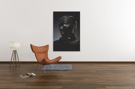 Canvas Schilderijen - Vrouw Portret - Gouden Sieraden - 60x40x2 cm