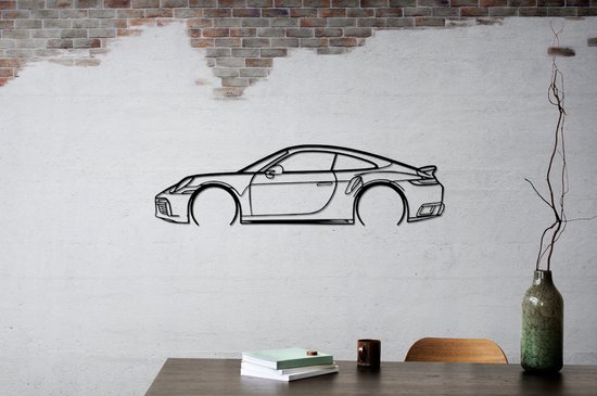 Porsche 911 TURBO S 992 - Silhouette - Metaalkunst - Rood - 140 x 28 cm - Auto Decoratie - Muur Decoratie- Man Cave - Cadeau voor man- Inclusief ophangsysteem