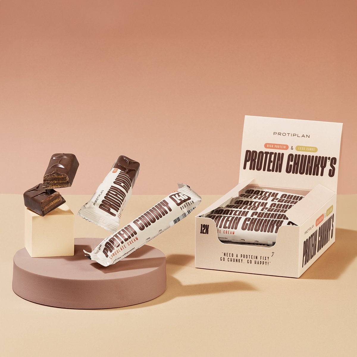 Goedkoopste Protiplan | Protein Bar Chunky Chocolate Cream | 12 stuks | 12 x 42 gram | Low carb snack | Eiwitrepen | Koolhydraatarme sportvoeding | Afslanken met Proteïne repen | Snel afvallen zonder hongergevoel!