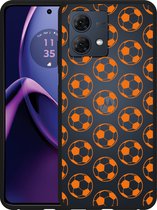 Cazy Hoesje Zwart geschikt voor Motorola Moto G84 5G Orange Soccer Balls