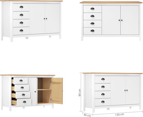 vidaXL Dressoir 110x34x75 cm massief grenenhout wit, opbergkast, wandkast, opbergmeubel, kast, opslagkast, houten dressoir, bijzetkast, organiser