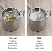 1,2 L oliezeef pot vetblik met filter, roestvrijstalen spek olie opslag kan container olie opslag pot met gaas zeef - bakolie kan voor keuken vetopslag (zilver)
