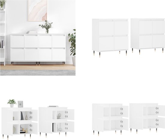 vidaXL Dressoirs 3 st 60x35x70 cm bewerkt hout wit, kast, opbergkast, bijzetkast, dressoirkast, hoge kast, opbergoplossing, woonkamerkast, wandkast