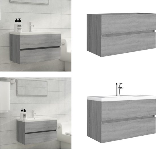 vidaXL - Bruin eiken Wastafelonderkast - 1 deur 4 lades - Hout - 80x33x60 cm | Leen Bakker