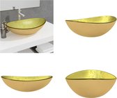 vidaXL Wasbak 54-5x35x15-5 cm gehard glas goudkleurig - Gootsteen - Gootstenen - Wastafel - Wasbak
