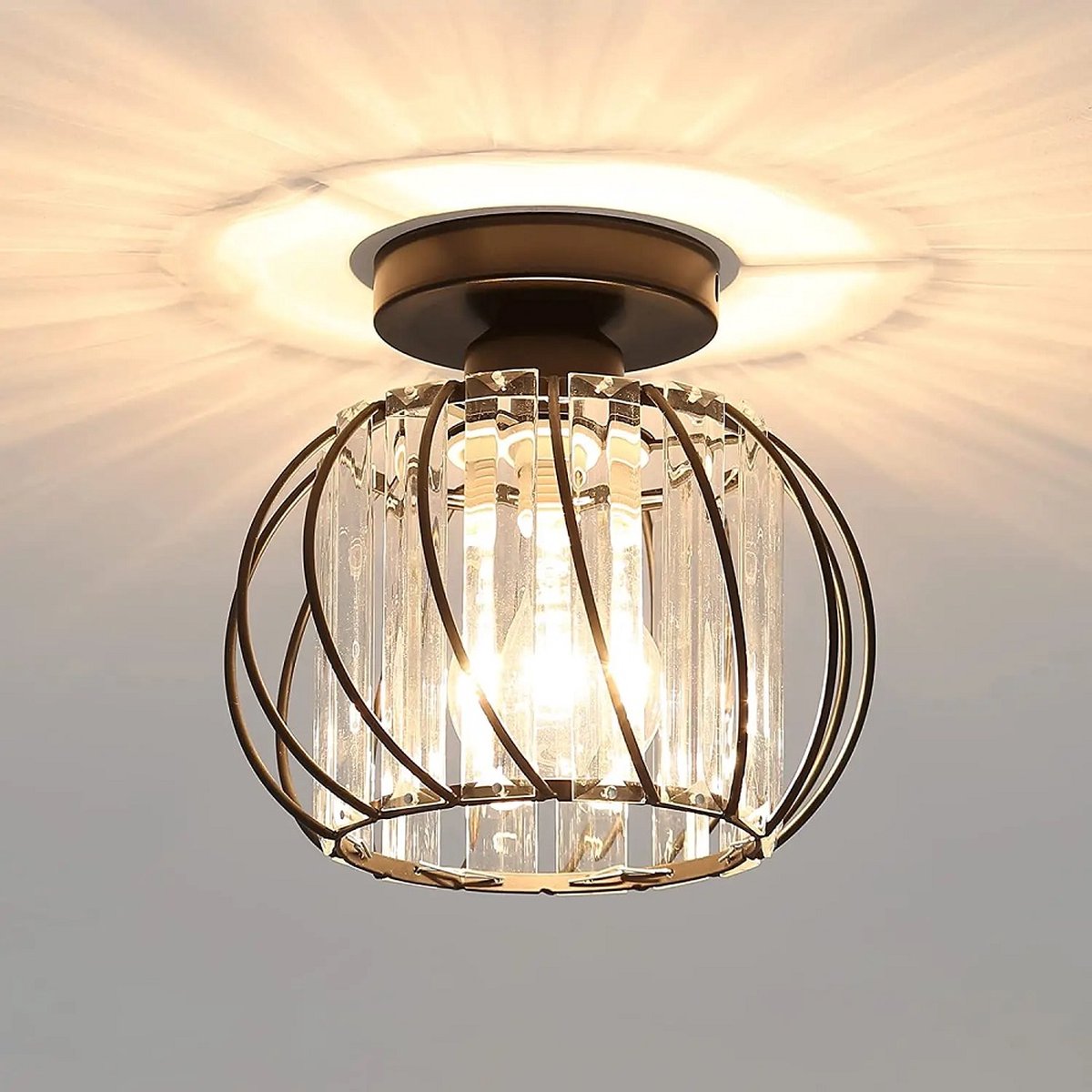 THA Plafondlamp - Verlichting - Gangpad - Lamp - LED Rond Kristallen - Gangpad of Hal Lamp - Plafonnière - 18 cm - Rond - Zwart - E27