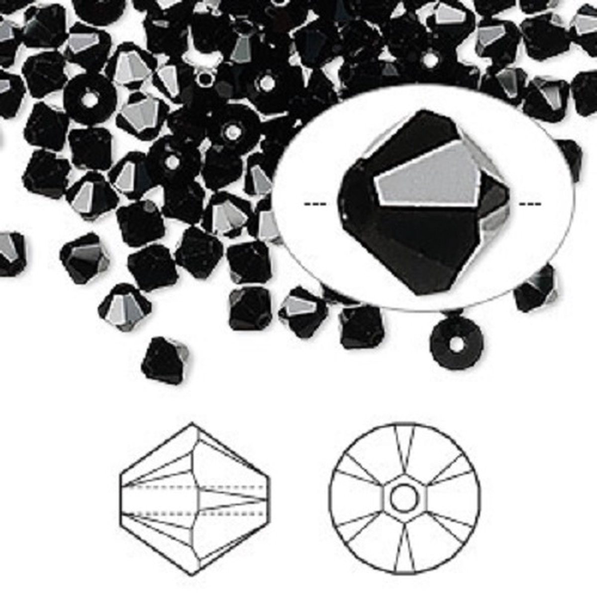 Swarovski Elements, 48 stuks Xilion Bicone kralen (5328), 4mm, jet