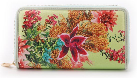 A Spark of Happiness | Wallet L Licht groen | Portemonnee Licht groen gebloemd | Rits portemonnee | Dames portemonnee | Dames, vrouwen| MIMO2302