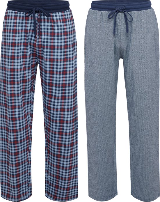 Phil & Co Pantalons de pyjama longs pour hommes en Katoen à carreaux/rayés 2-Pack - Taille XL