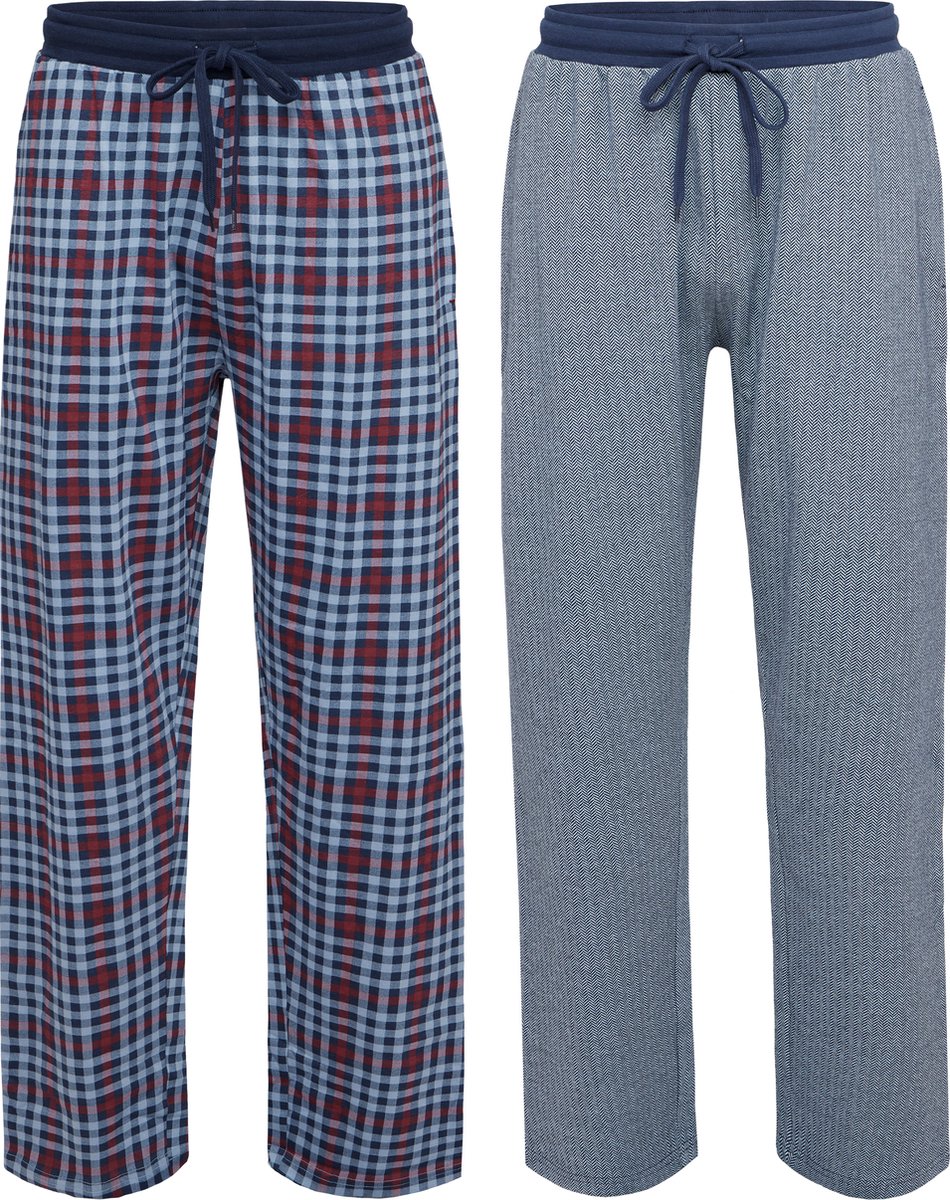 Phil & Co Heren Pyjamabroek Lang Katoen Geruit/Gestreept 2-Pack - Maat XL