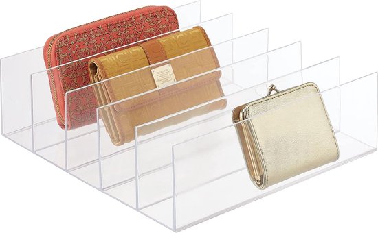 Clutch Organizer – praktische handtassen opbergen met 5 vakken voor clutches, portefeuilles, kaartenetuis enz. – portemonnee houder van kunststof – doorzichtig
