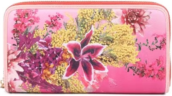 A Spark of Happiness | Wallet L Roze gebloemd | Portemonnee Roze gebloemd | Rits portemonnee | Dames portemonnee | Dames, vrouwen | MIMO2302