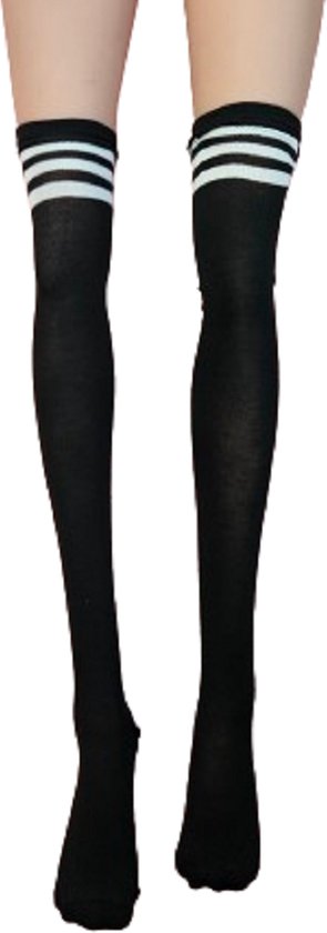 BamBella® - Hoge knie kousen - Zwart wit strepen - Dames - sokken