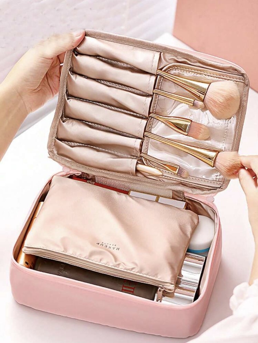 Lux- Make up tas- Toilettas- Roze- 2 tassen in 1 op Prijzenvolger.com