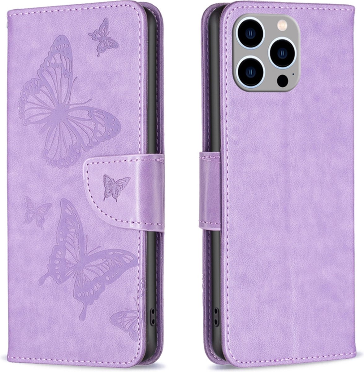 PU BookCover Hoes Etui geschikt voor iPhone 15 PRO MAX Paars Vlinders