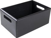 Zwarte houten kist fruitkist, mand, 30 x 20 x 13 cm (+/-1 cm), met handgrepen, zonder deksel, houten kist, voor documenten, waardevolle spullen, speelgoed, gereedschap