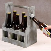 Caisse à bière en bois FSC® avec ouvre-bouteille de bière - Porte-bouteille de Bières pour 6 bouteilles avec ouvre-bouteille - Majordome de Bières - Porte Bouteilles en Drager à bière - Krat à Bières - Dimensions. 25 x 16,8 x 32 Cm.