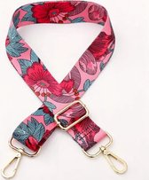 Bag strap flower roze - goud metaal - schouderband - tassenriem - tasriem- schouderriem- Tas hengsel - Tassen band - cameratas band - cross body - verstelbare riem - bag belt - handtas bandje