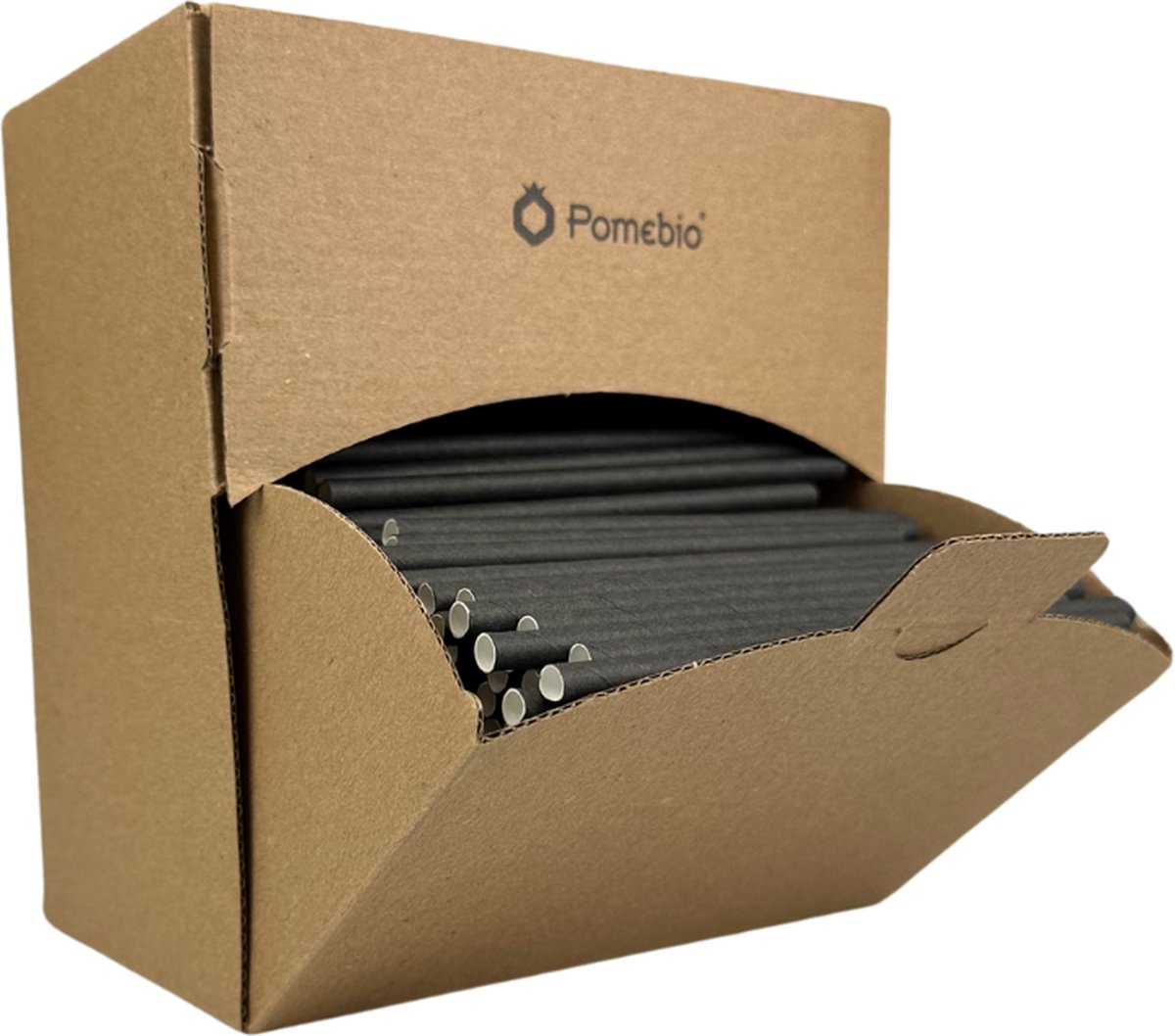 Pomebio papieren cocktail rietjes - 6x135mm - zwart - 400 stuks in dispenserbox
